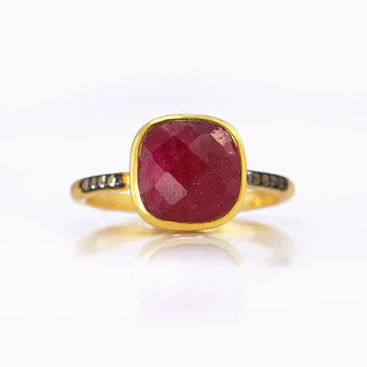 Ruby Pave Cushion Ring: July Birthstone