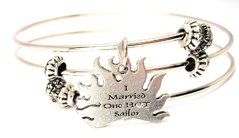 I Married One Hot Sailor Triple Style Expandable Bangle Bracelet