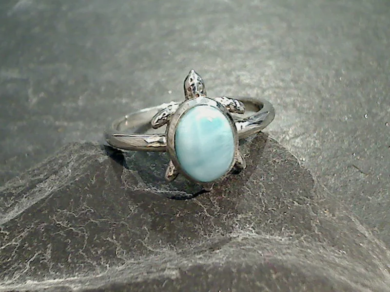 Size 5.25 Larimar, Sterling Silver Sea Turtle Ring