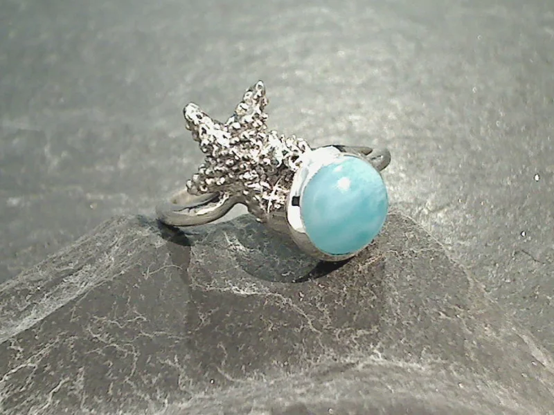 Size 6 Larimar, Sterling Silver Starfish Ring