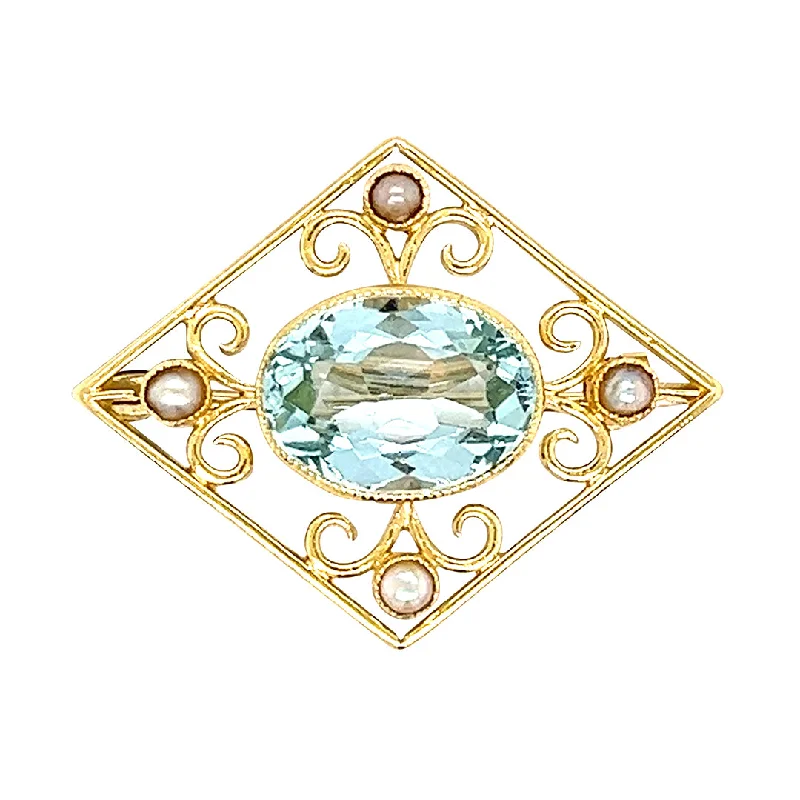 Aquamarine & Pearl Brooch