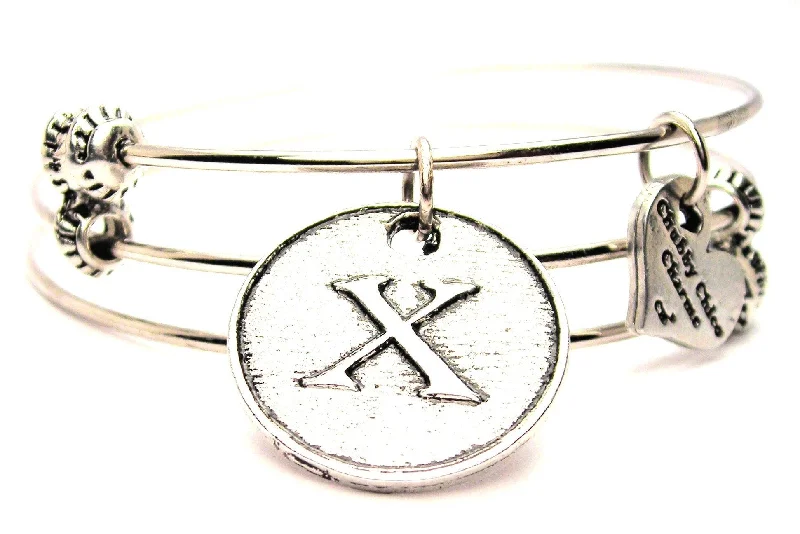 Initial X Circle Triple Style Expandable Bangle Bracelet