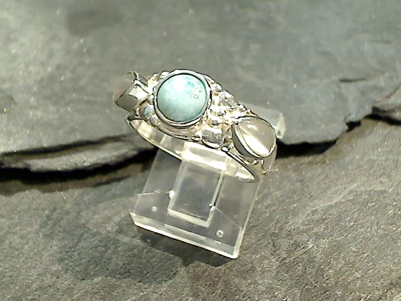 Size 7 Larimar, Moonstone, Sterling Silver Ring