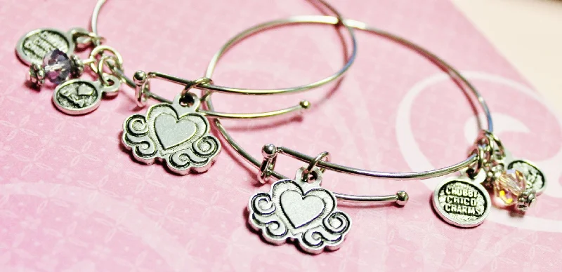 Valentine Hearts 2 piece Expandable Bangle Bracelet Set