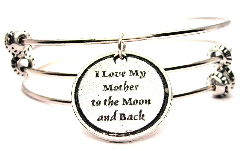 I Love My Mother To The Moon And Back Triple Style Expandable Bangle Bracelet