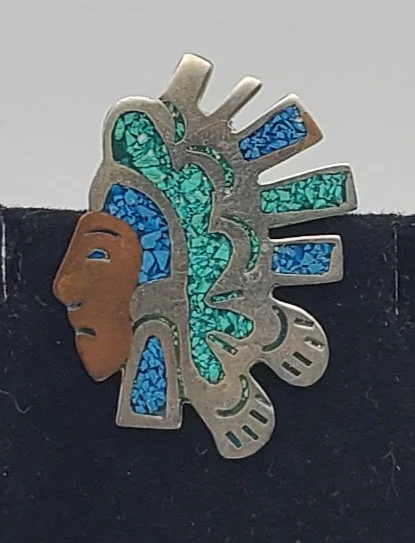 Vintage Aztec Warrior Head Pendant/Brooch