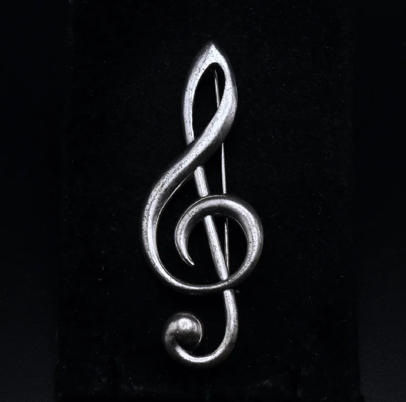 Vintage Sterling Silver Treble Clef Brooch