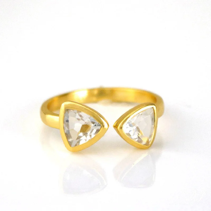 Clear Quartz Adjustable Bow Tie Triangle Ring