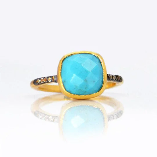 Turquoise Pave Cushion Ring: December Birthstone