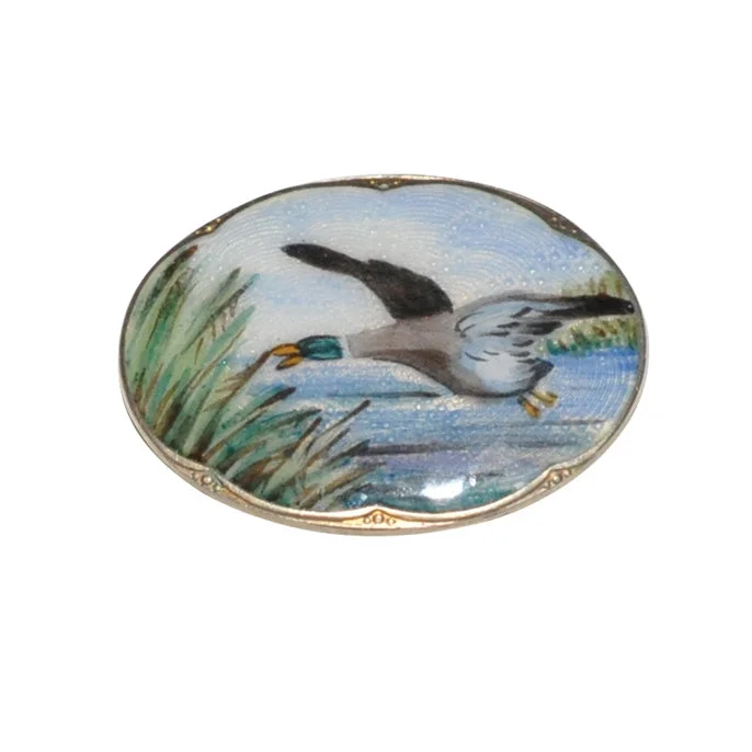 Oval Enamel Duck Brooch