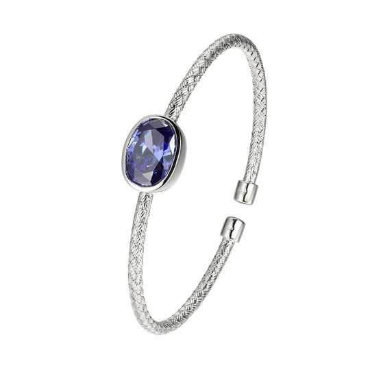 SS 3mm Mesh Cuff w/ Oval Tanzanite Crystal