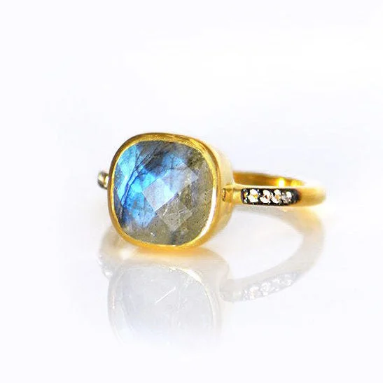 Labradorite Pave Cushion Ring