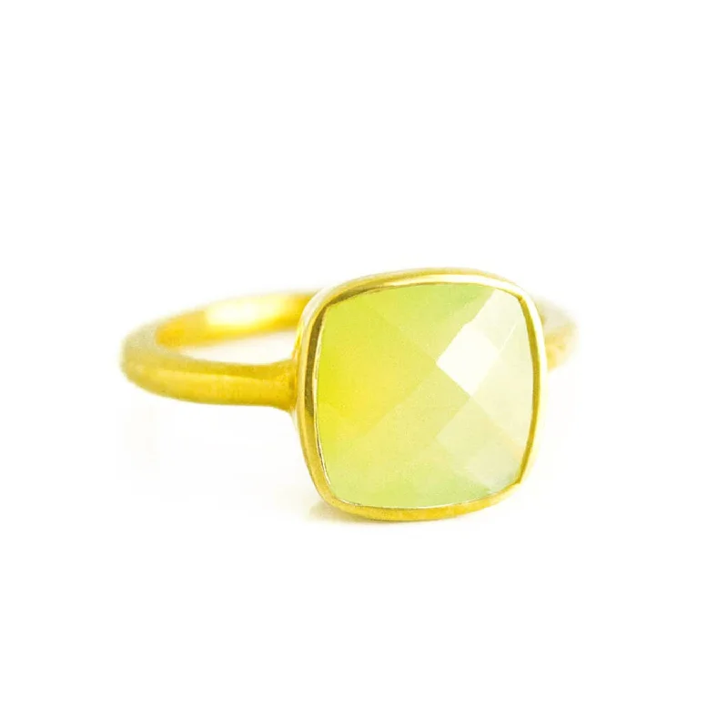 Green Chalcedony cushion cut bezel set ring