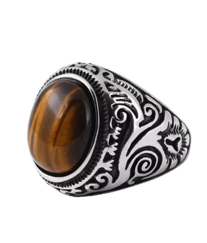 Stainless Steel Tigers Eye Ring