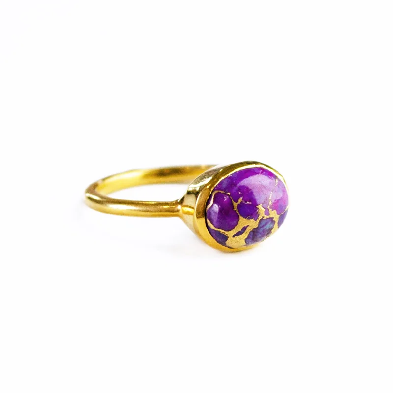 Purple Copper Turquoise Oval Bezel Ring : December Birthstone