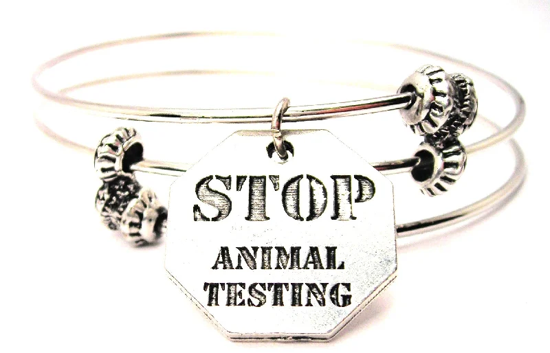 Stop Animal Testing Triple Style Expandable Bangle Bracelet