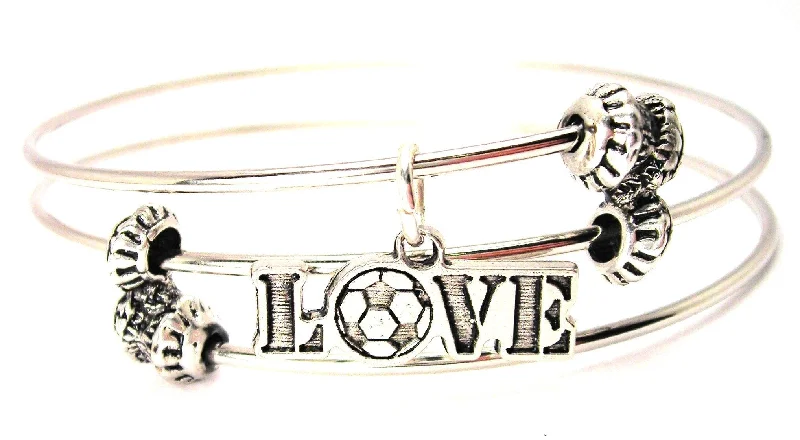 Love With Soccer Ball Triple Style Expandable Bangle Bracelet