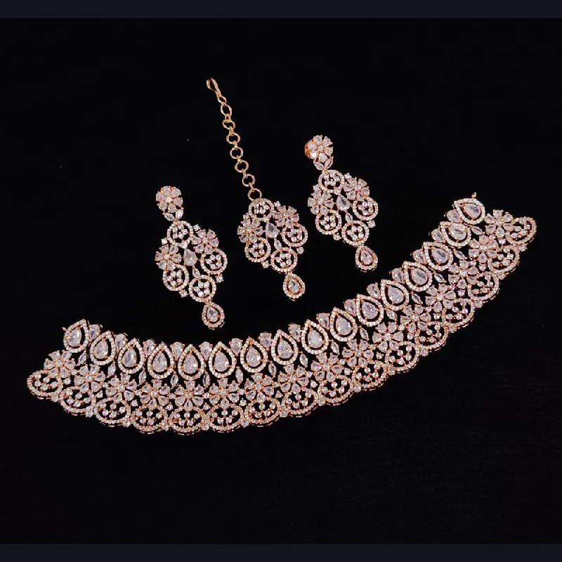 Manisha Jewellery Rose Gold Plated AD Necklace Set