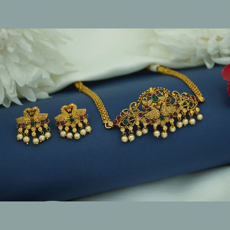 Diksha Collection Gold Plated Pota Stone Necklace Set