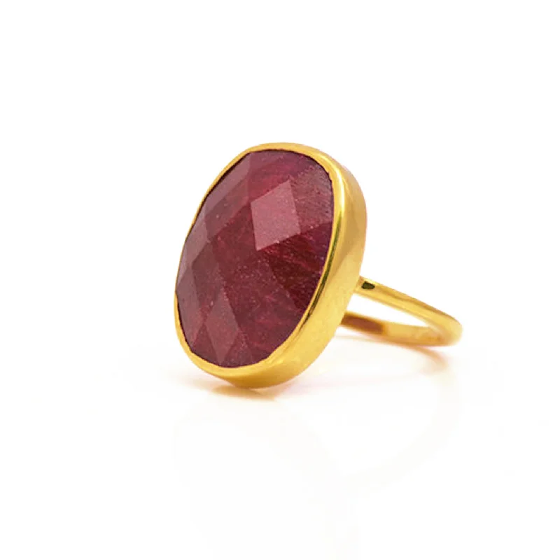 Ruby large oval bezel set ring - July Birthstone