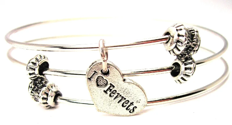 I Love Ferrets Heart Triple Style Expandable Bangle Bracelet