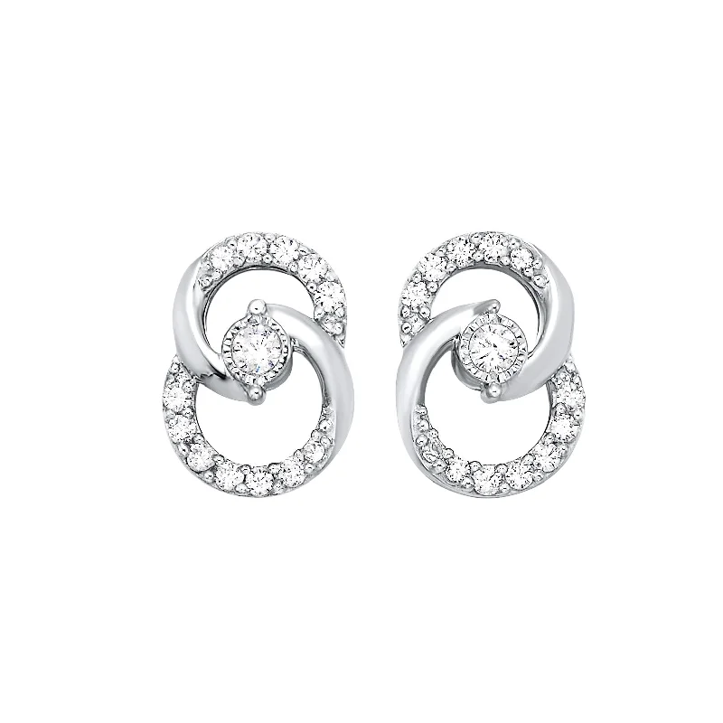 Interlocked Diamond Circle Earrings in White Gold