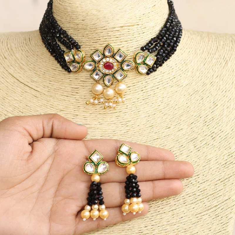 Beadsnfashion Glass Crystal Beaded Kundan Choker Set Black