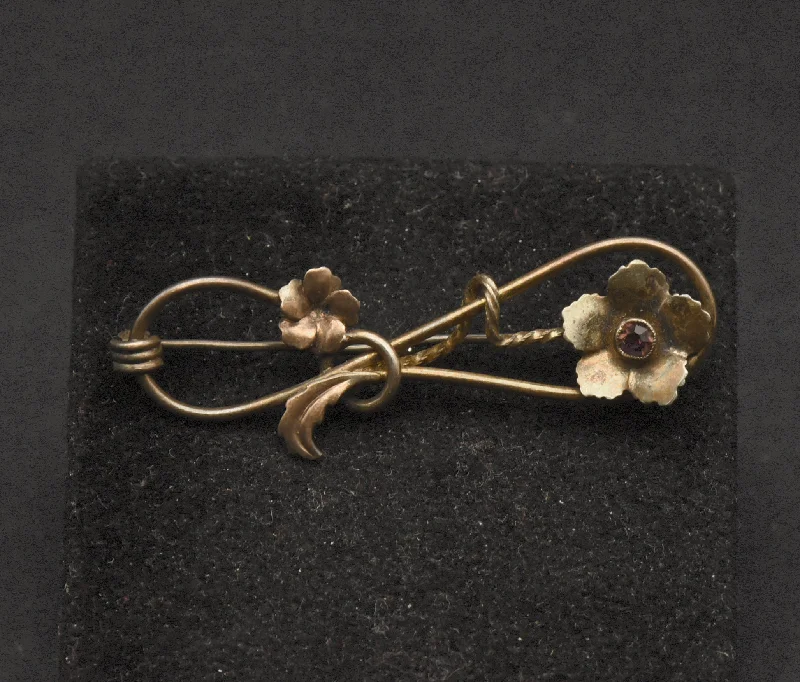 Vintage Sterling Silver 10K Gold Accented Floral Brooch