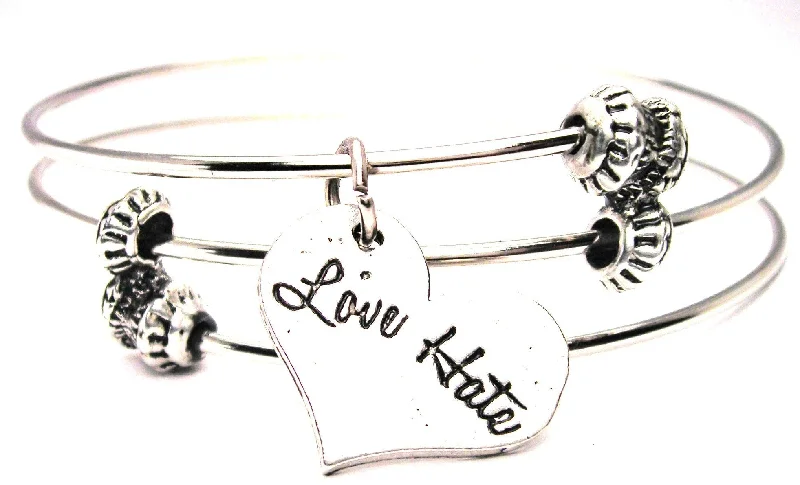 Love Hate Heart Triple Style Expandable Bangle Bracelet