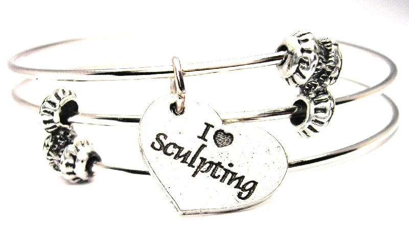 I Love Sculpting Heart Triple Style Expandable Bangle Bracelet