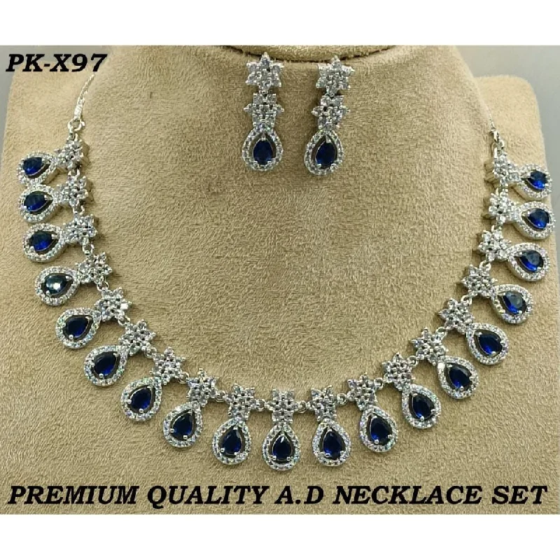 Akruti Collection Silver Plated AD Stone Necklace Set